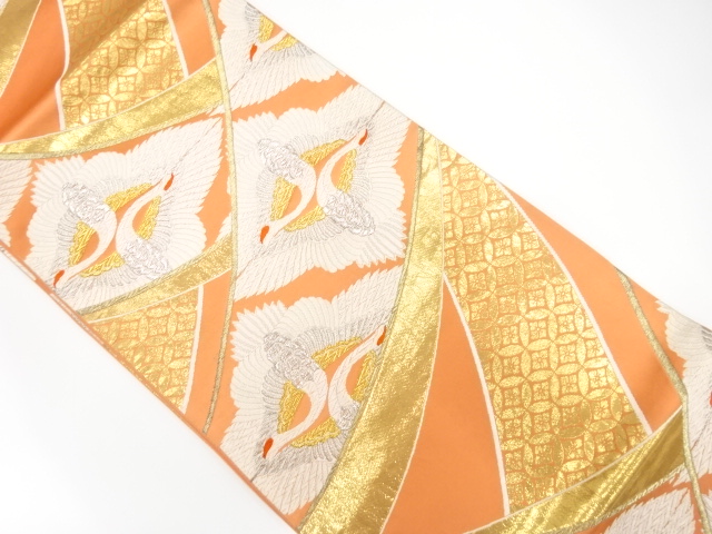 JAPANESE KIMONO / ANTIQUE FUKURO OBI / SILK / WOVEN NOSHI & CRANE